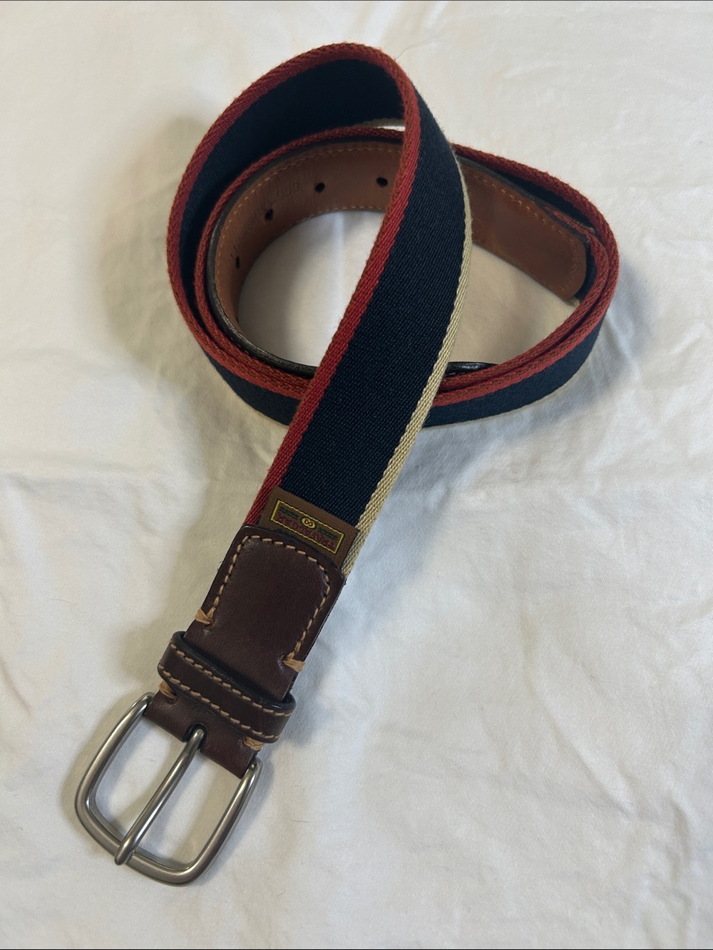Trafalgar Navy, Red & Tan Belt with Brown Leather Accents